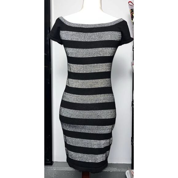 Say What! Women’s Y2K Style Black and Silver Striped Pencil Dress Size Small - Picture 2 of 6